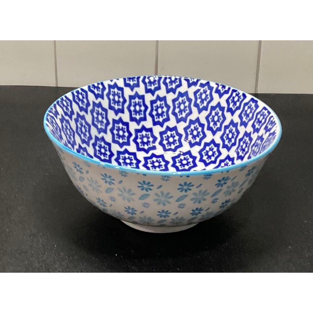Dover & York Cereal Soup Bowl Geometric White Blue
